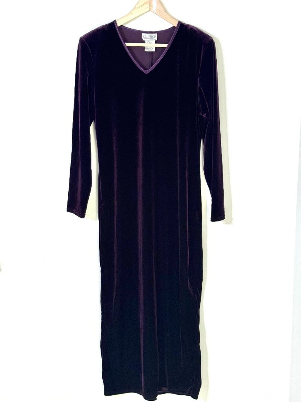 Vtg 90s Purple Velvet Maxi Dress Sz 14 V-Neck Sheath Whimsigoth Witchy Medieval